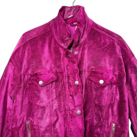 Free People Velvet Fuchsia Women’s Trucker Zip Up Jacket Sz M/L - Picture 5 of 14